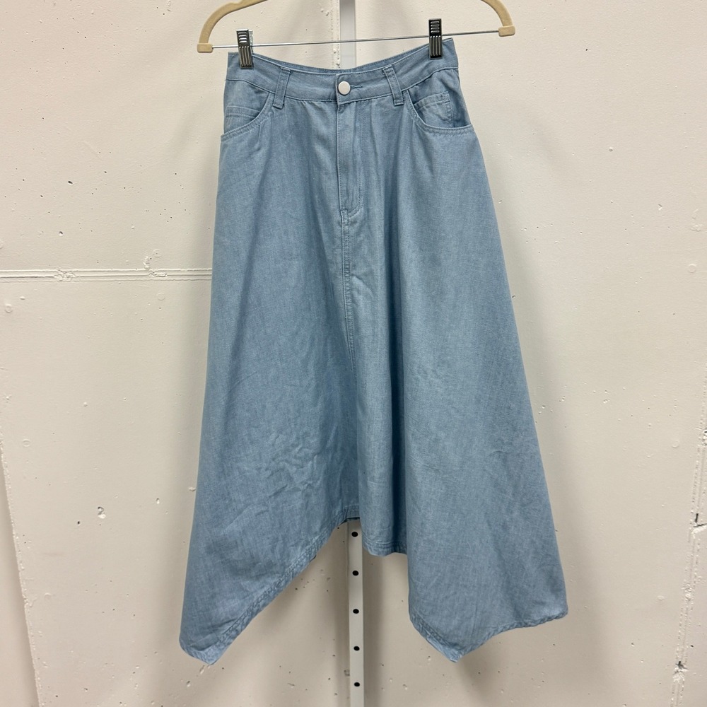 Udel New York Chambray Handkerchief Hem Midi‎ Skirt Blue Denim XS High Waist